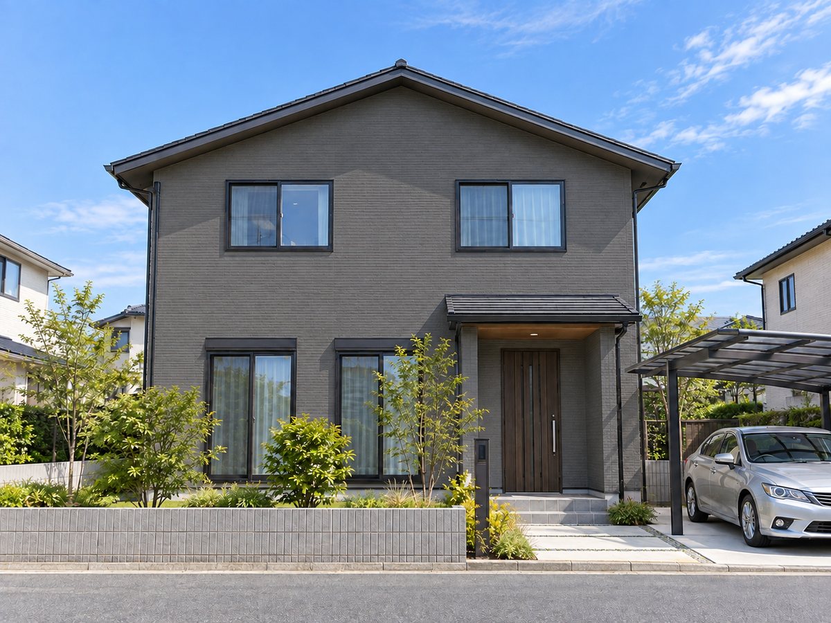 外壁をダークグレーで塗り替えた戸建て住宅のイメージ