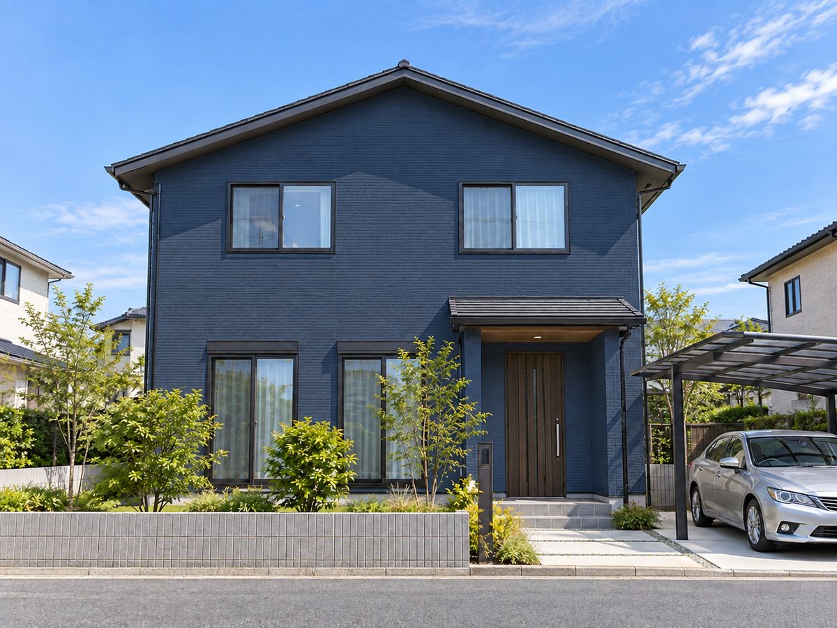 外壁をネイビーで塗り替えた戸建て住宅のイメージ